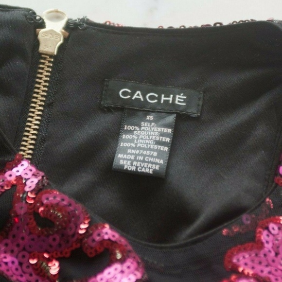 CACHE Black Pink Sequin High Neck Cocktail Dress - Picture 2 of 10